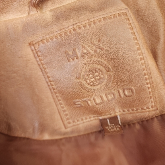 ❣️ Max Studio Brown Tan Vegan Leather Jacket Sz L - Picture 5 of 10
